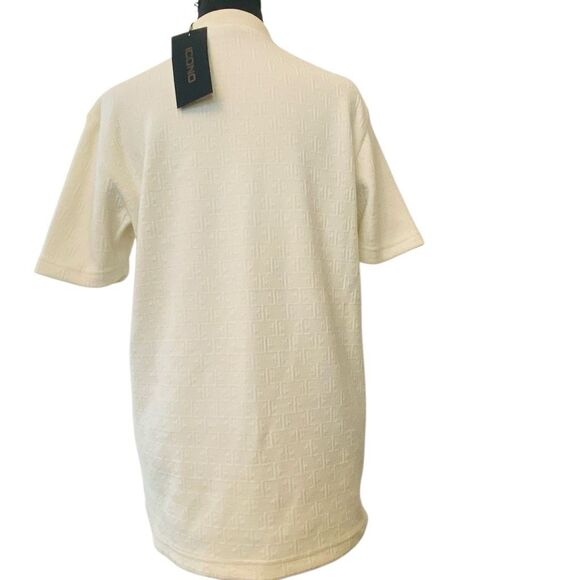 NWT Icono Regular Fit Textured Knit Short Sleeve Polo Shirt Off White Small - Picture 4 of 7